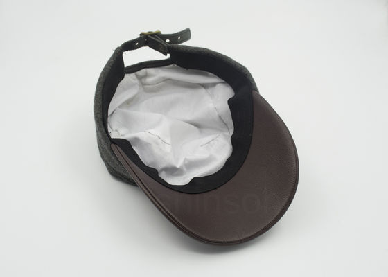 Unisex Leather / Woolen Military Cap Curved Brown Leather Bill 58 CM
